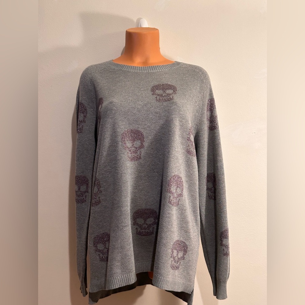 Absolutely Creative Worldwide Skull Print Sweater Gray 3X Plus Size